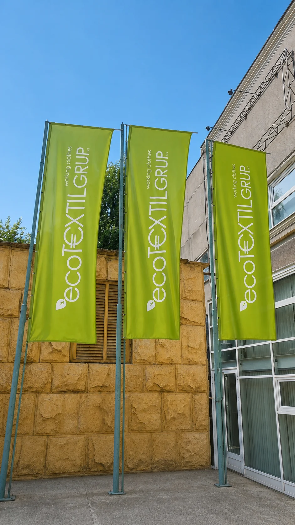 Flags displayed at the Eco Textil Grup facility in Chisinau